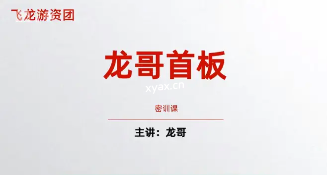 飞龙游资团龙哥首板战法密训炒股课程
